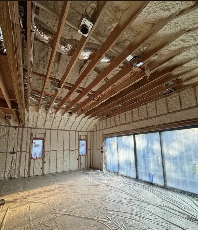 Interior walls and ceiling insulated with spray foam during new construction in Bladensburg